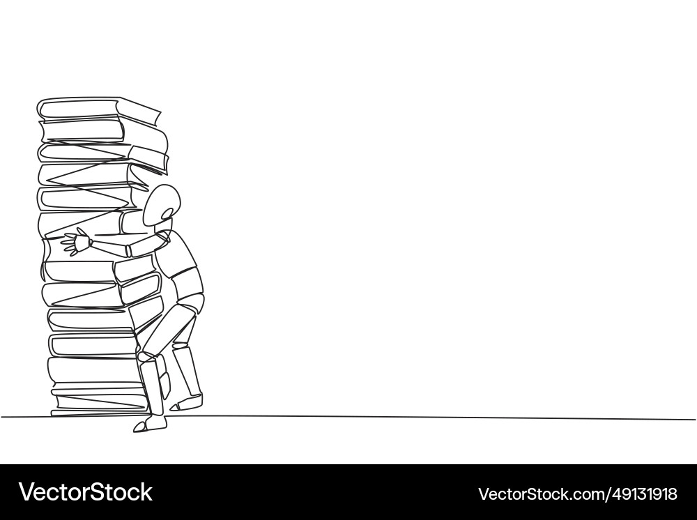 Continuous one line drawing smart robot hugging Vector Image