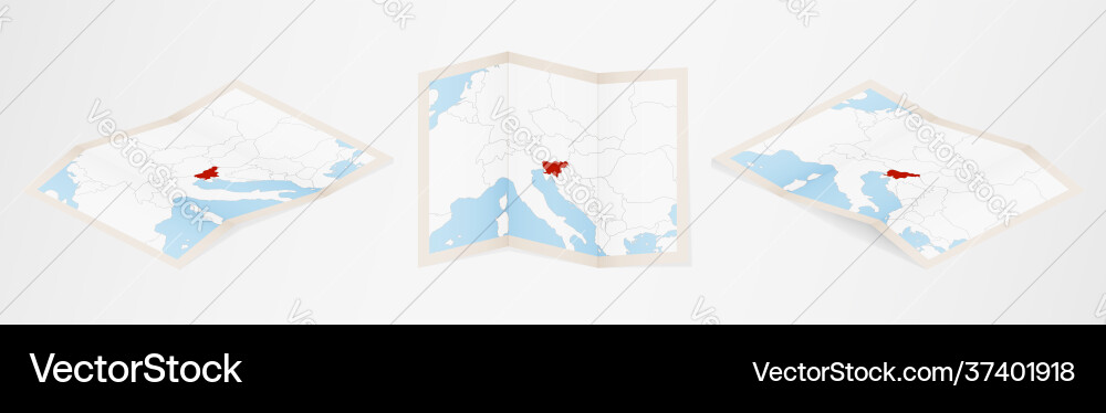 Folded map slovenia in three different versions Folded map slovenia in three different versions vector image