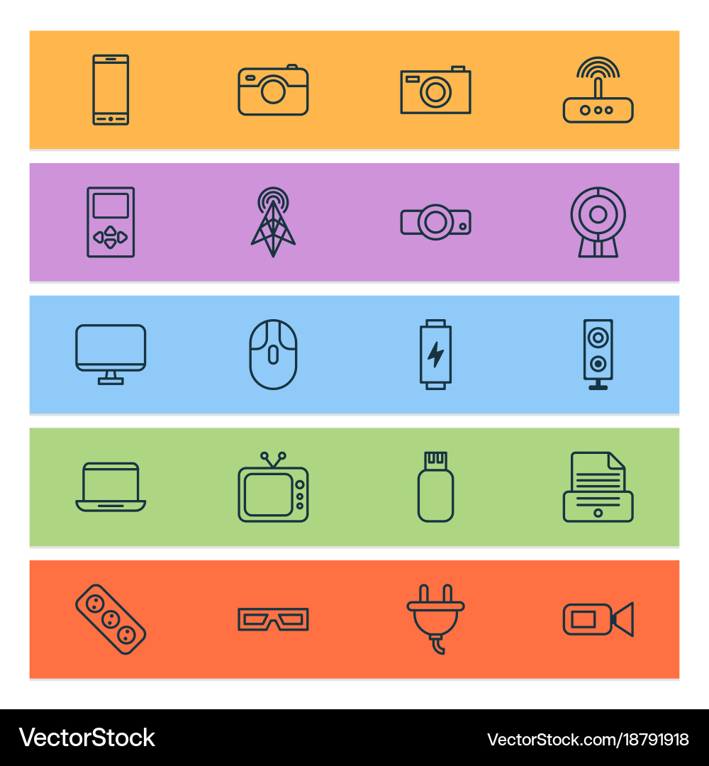 Hardware icons set with switch monitor extension Vector Image