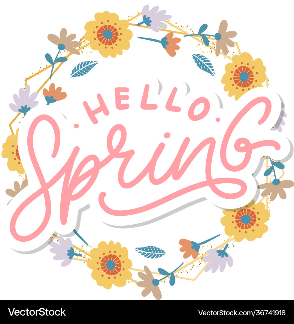 Hello spring flowers text background frame Hello spring flowers text background frame vector image