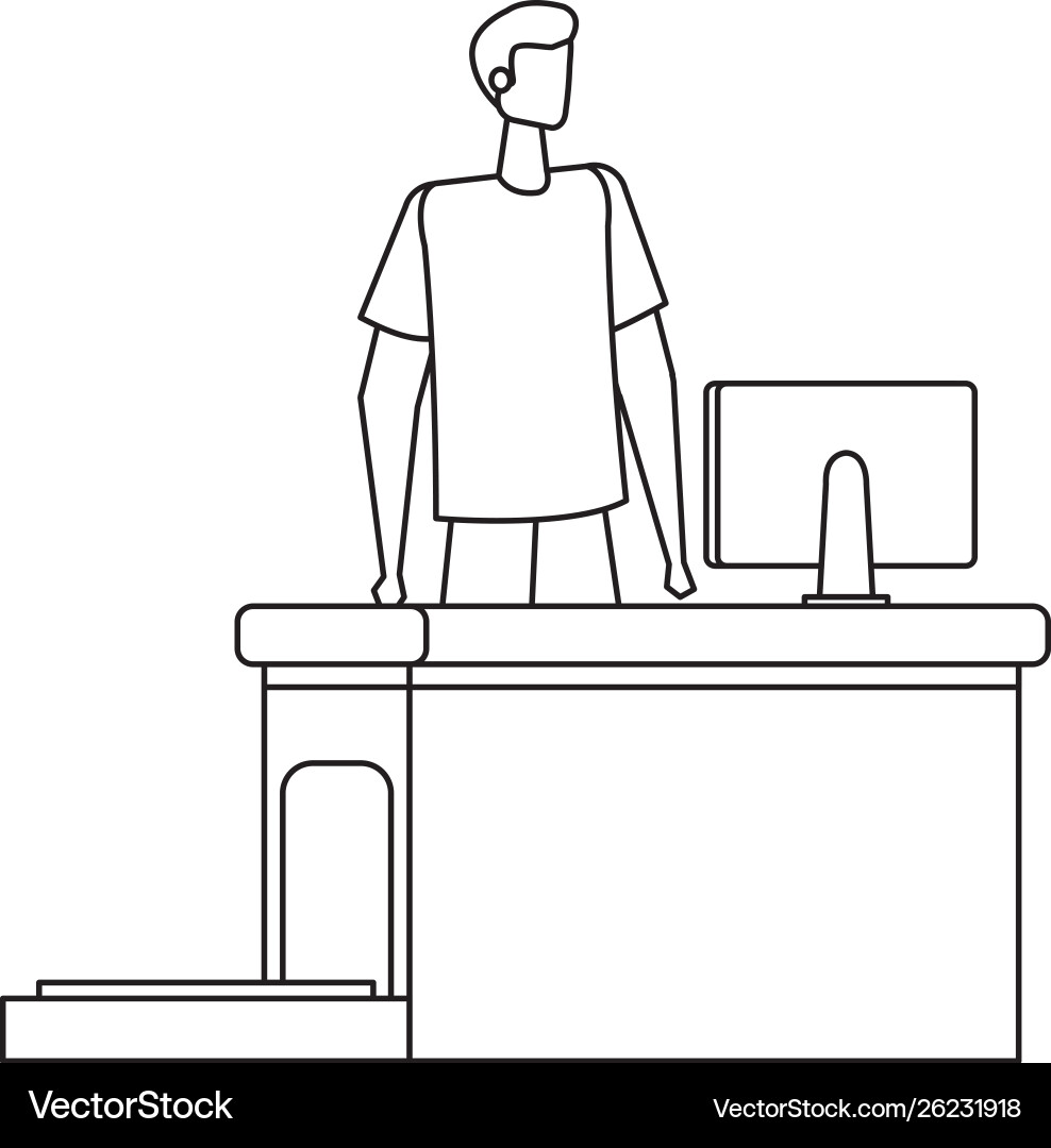 Man working in airport with computer Vector Image