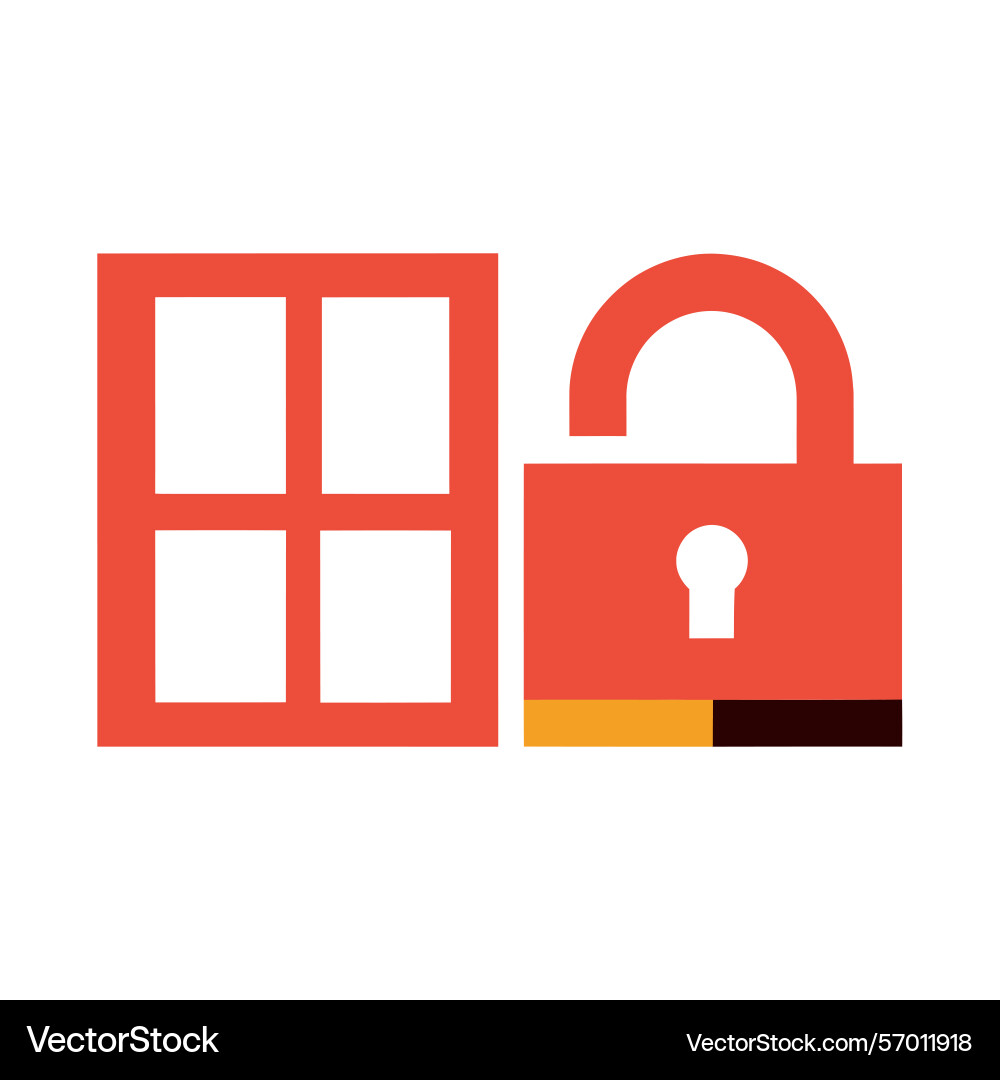 Red window and open padlock symbolizing security Red window and open padlock symbolizing security vector image