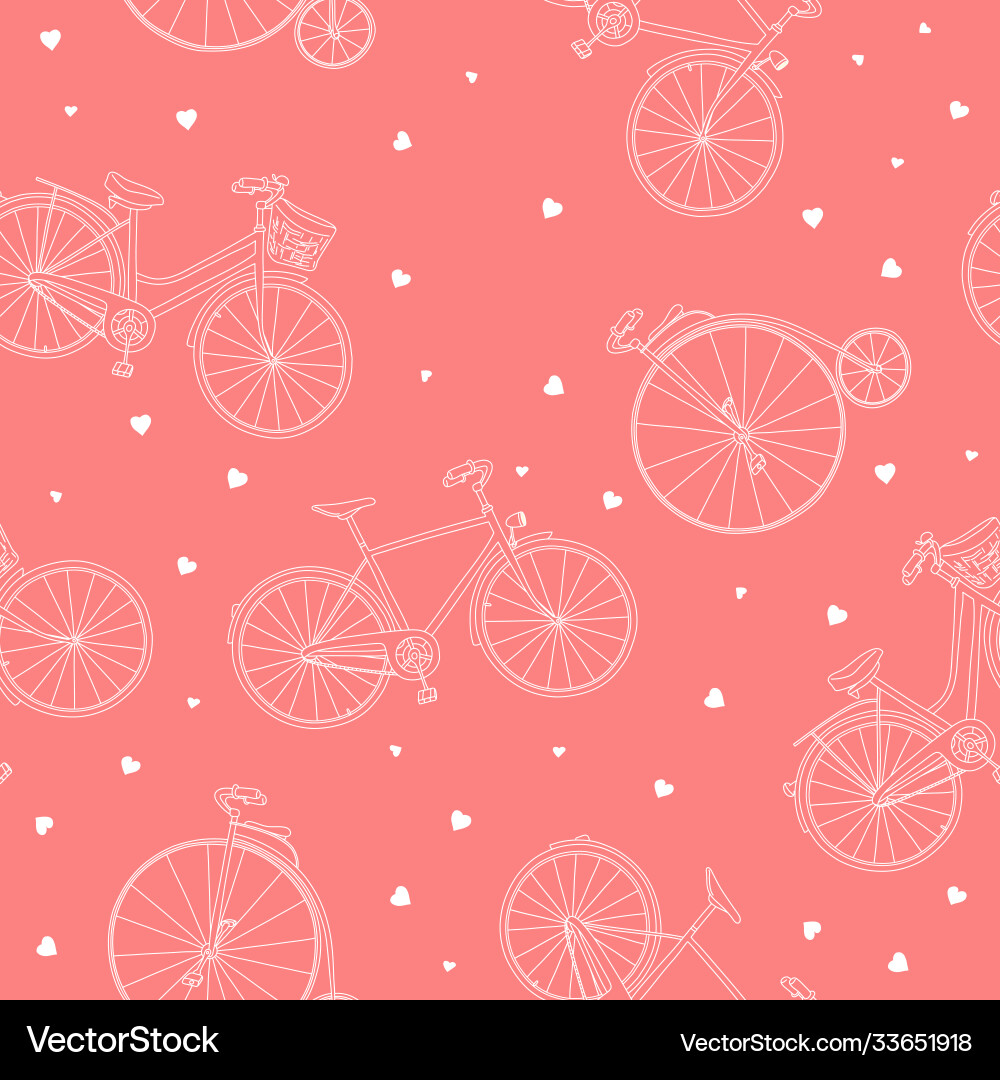 Seamless pattern with bikes on a pink background Vector Image