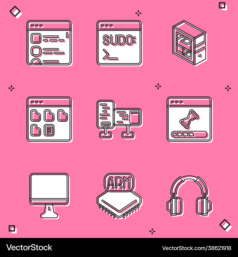 Set browser files code terminal computer vector image