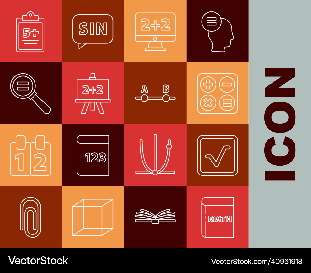 Set line triangle math open book square root Set line triangle math open book square root vector image