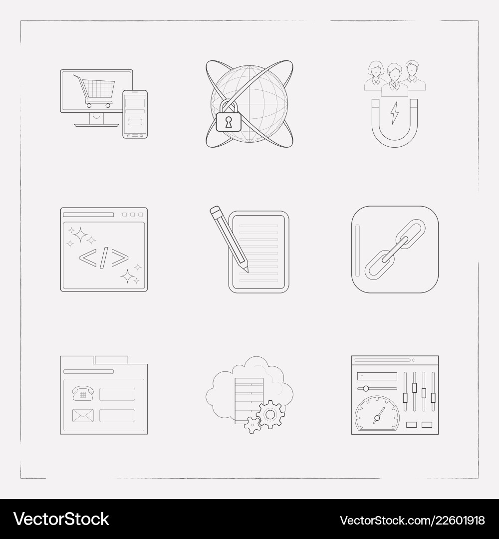 Set of webdesign icons line style symbols with e Set of webdesign icons line style symbols with e Vector Image