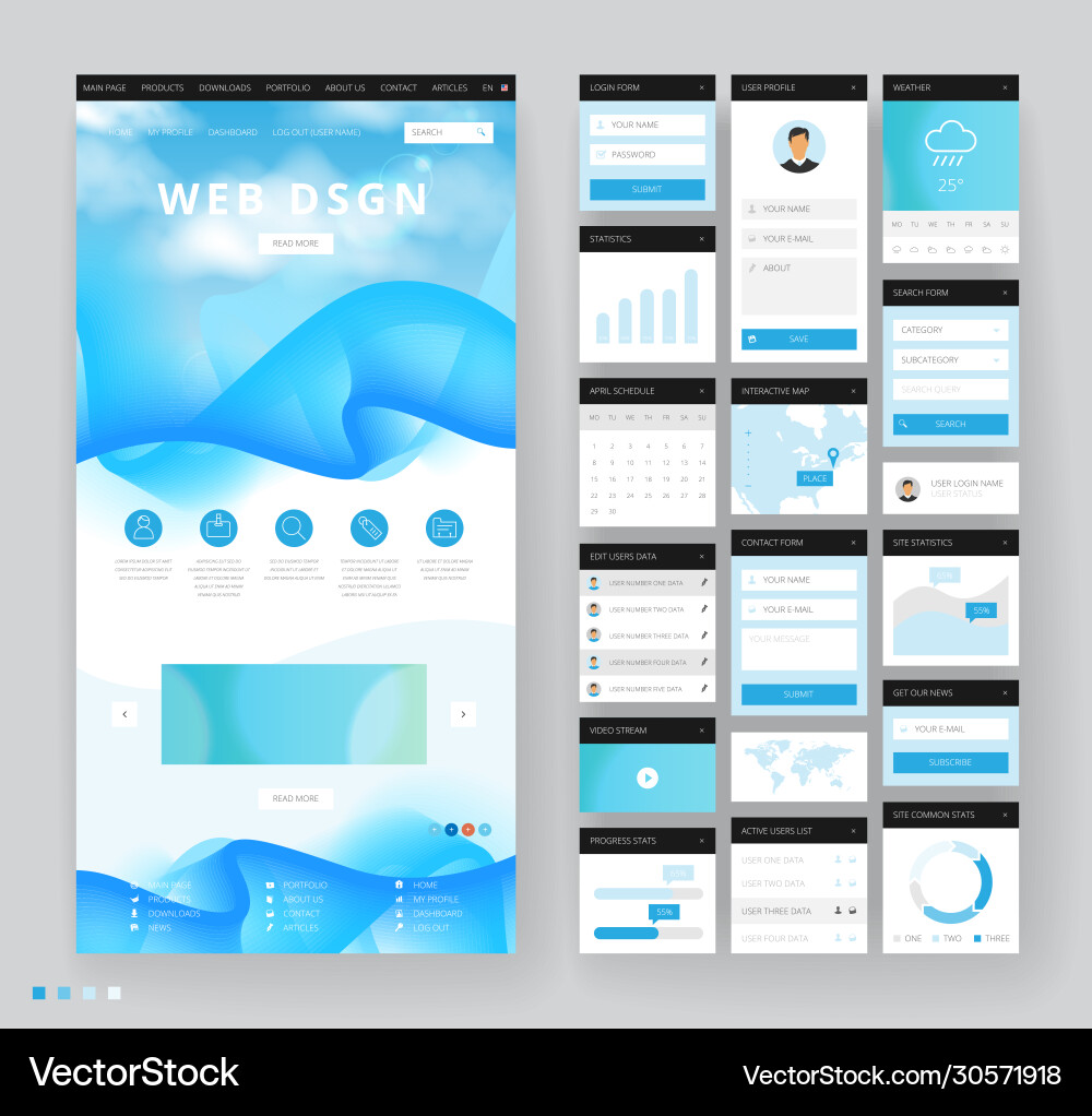 Website template design with interface elements vector image