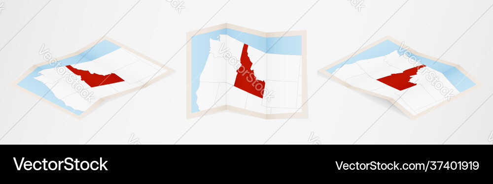 Folded map idaho in three different versions Folded map idaho in three different versions Vector Image