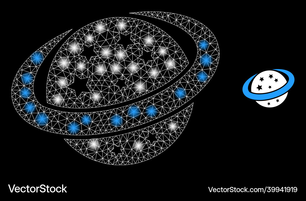 Polygonal 2d mesh space planet with magic Polygonal 2d mesh space planet with magic vector image