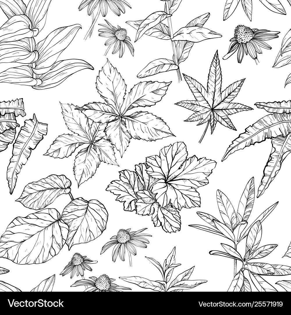 Seamless pattern with branches and leaves sketch vector image