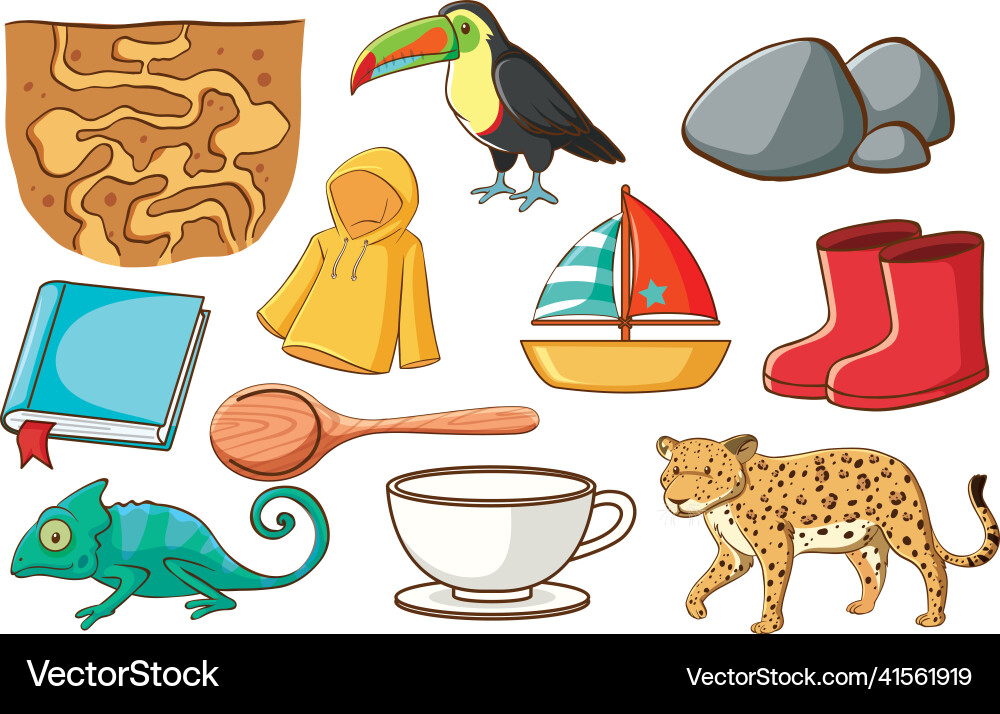 Set of various animals and objects Set of various animals and objects vector image