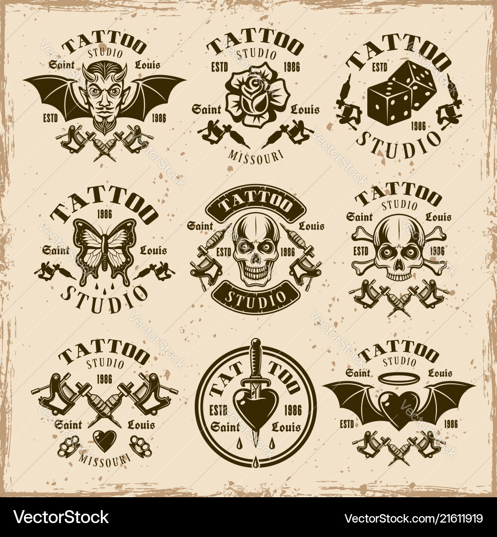 Tattoo studio emblems in vintage style Tattoo studio emblems in vintage style vector image