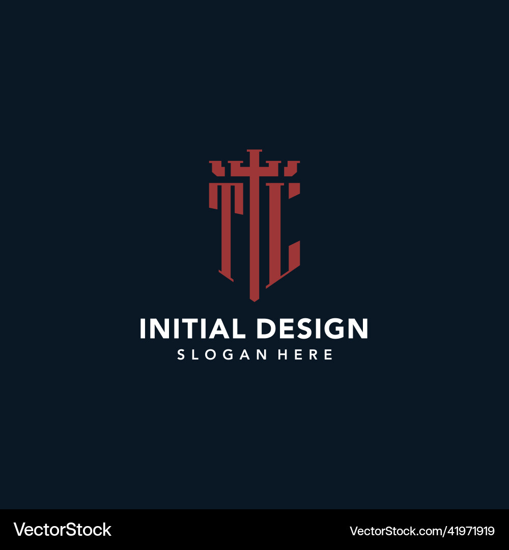 Tl initial monogram logos with sword and shield Tl initial monogram logos with sword and shield Vector Image