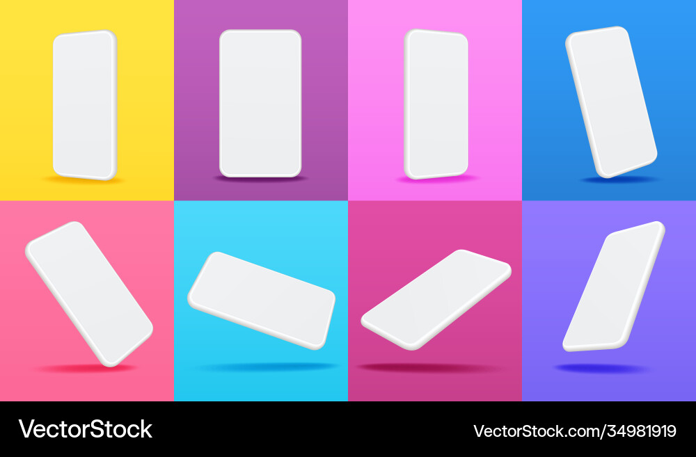 White Smartphone Mockup - Multiple Views vector image