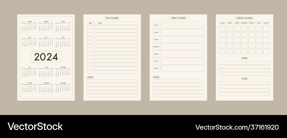2024 Calendar Planner - Weekly & Monthly Vector Image