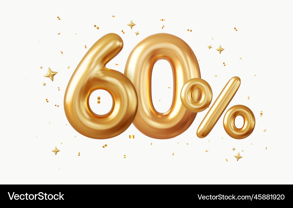 3D Gold Rabatt Ballons vektorbild
