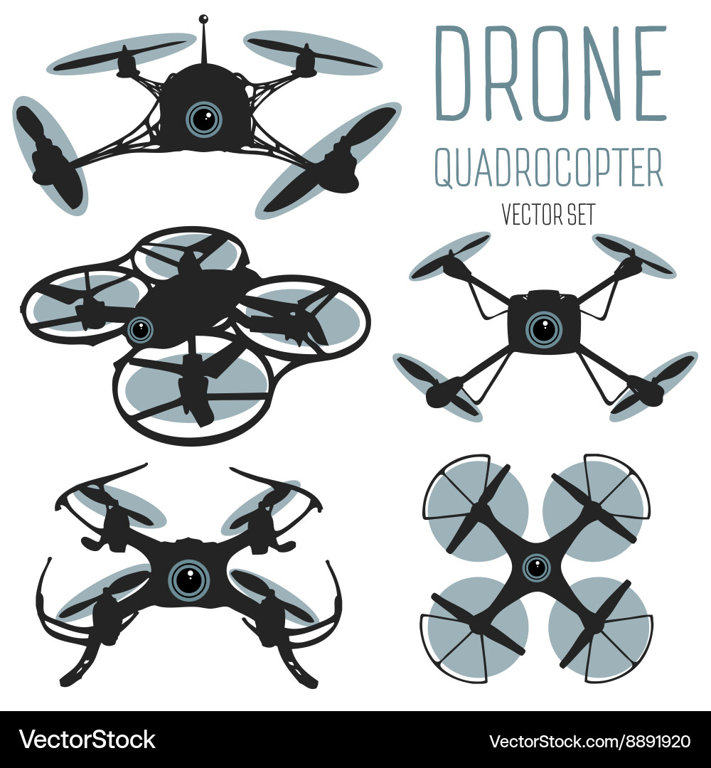 Drone quadrocopter set with action camera Vector Image