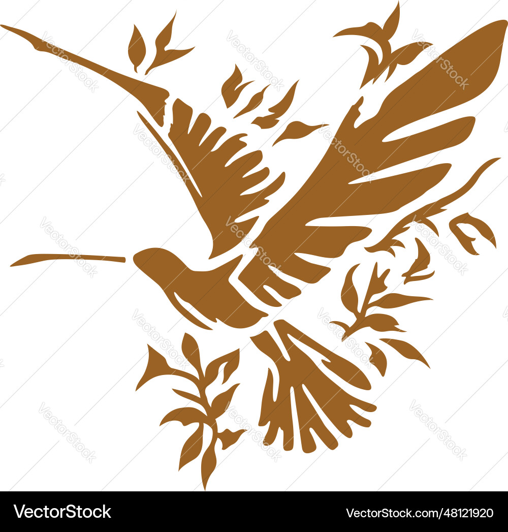 Humming bird flying printable stencil art vector image