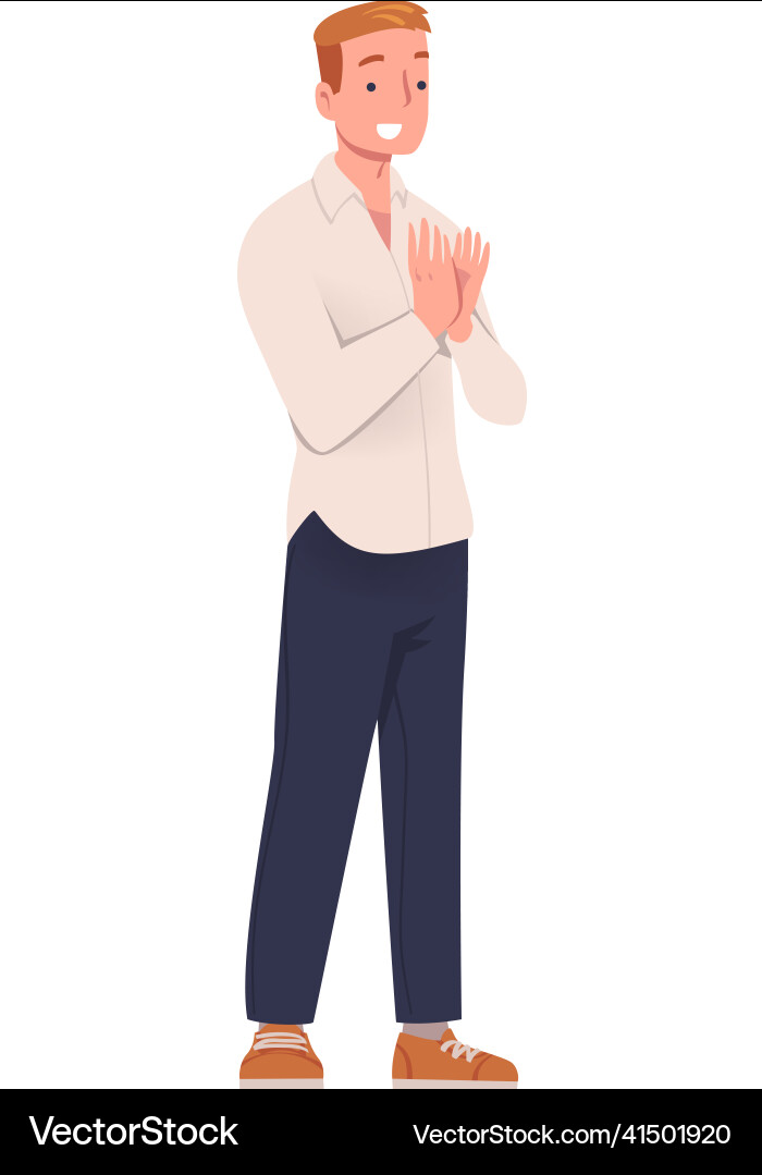 Man character standing and clapping his hands Vector Image