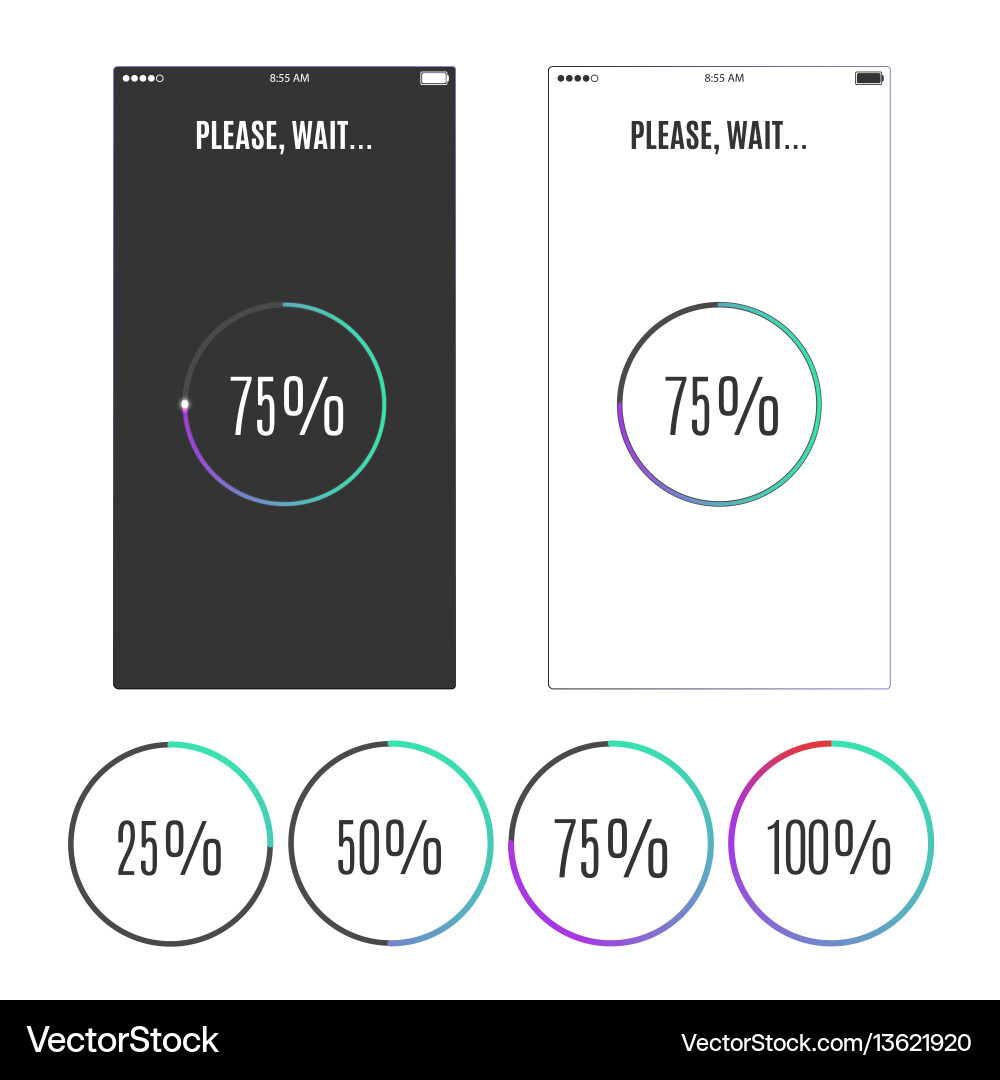 Phone screen with loading percentage marks icons Phone screen with loading percentage marks icons vector image