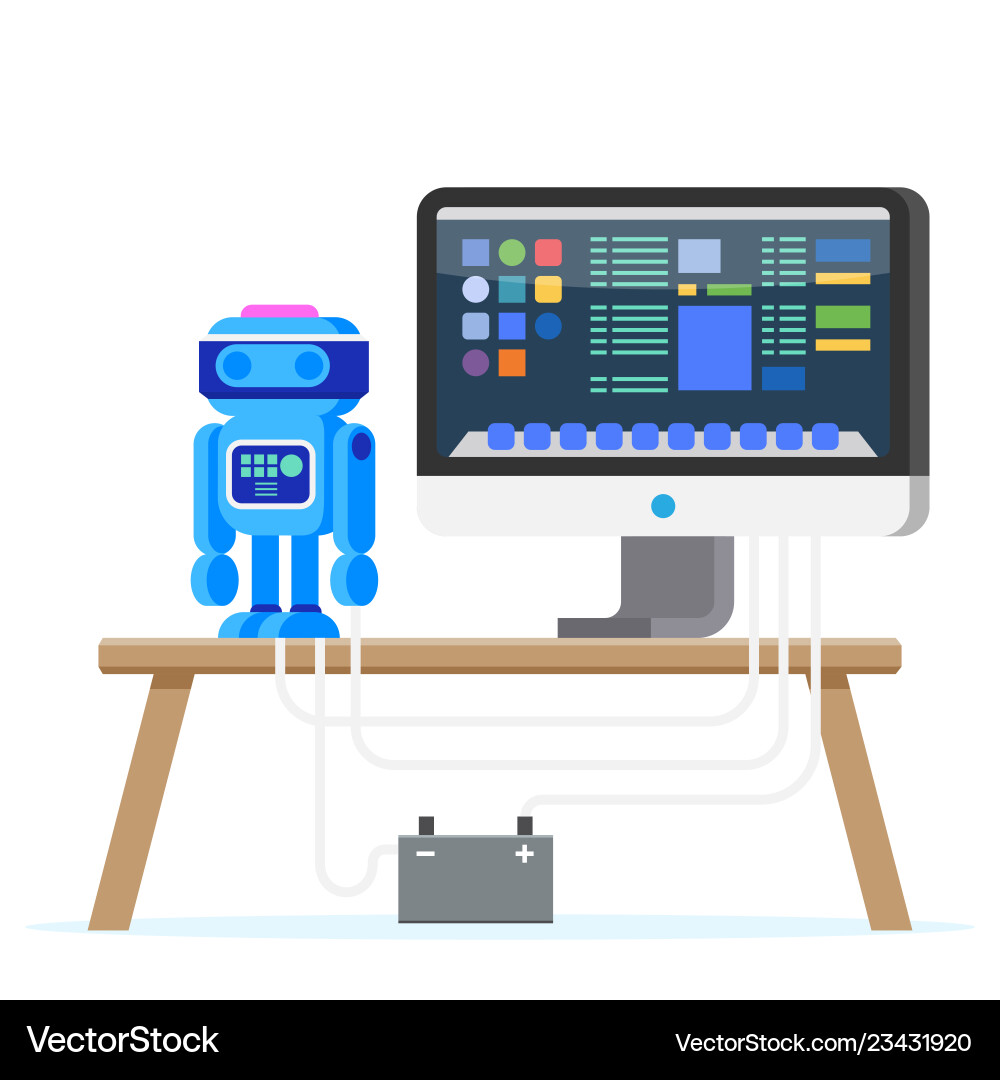 Robot programming flat engineering Robot programming flat engineering vector image