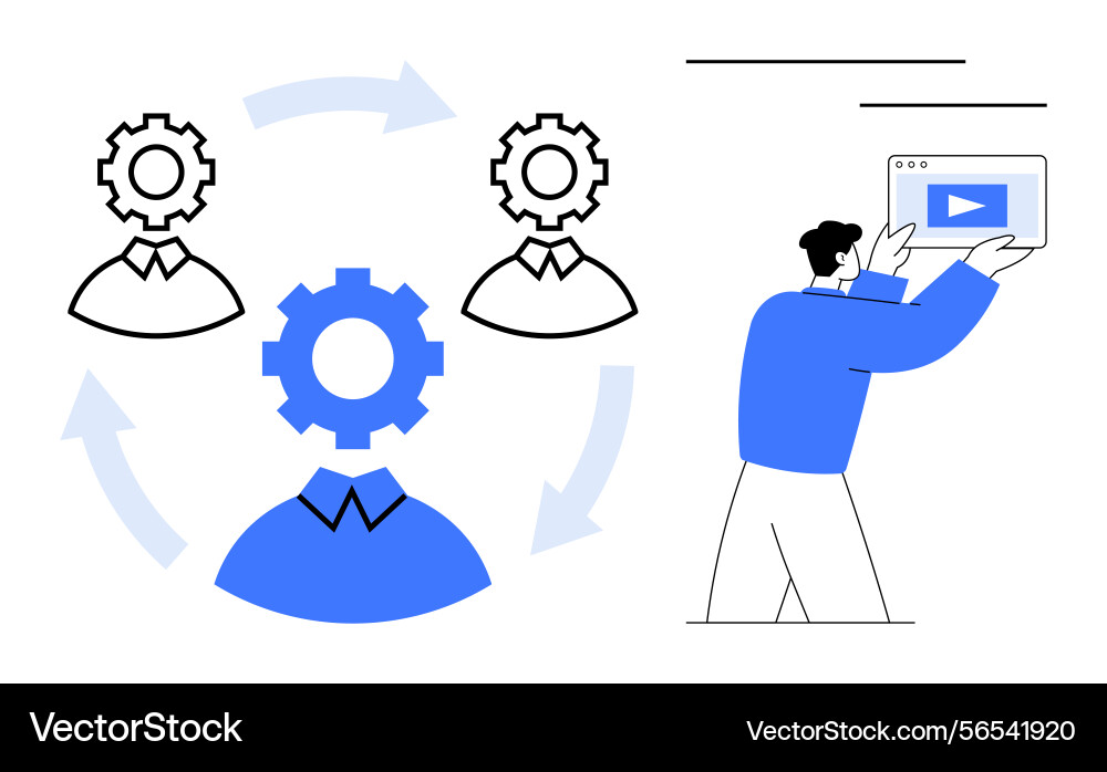 Workflow process with team collaboration and video Workflow process with team collaboration and video Vector Image