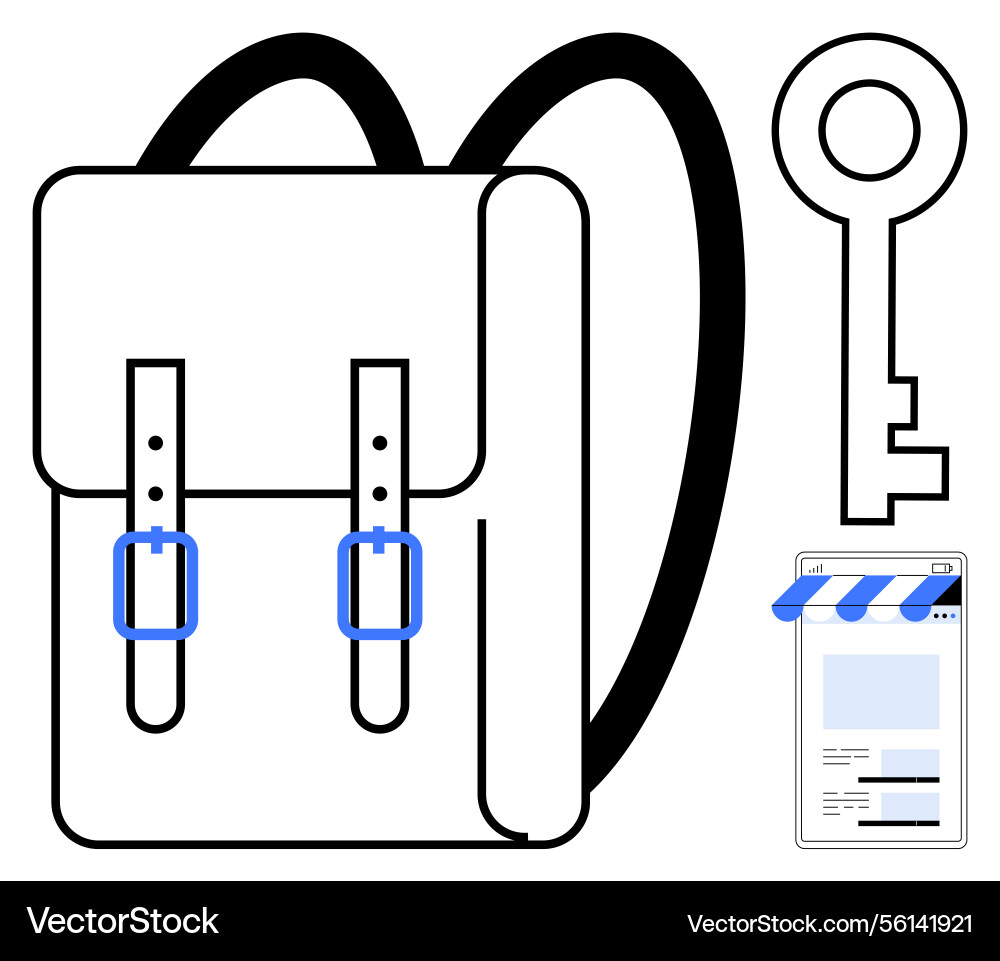 Backpack with key and browser window representing vector image