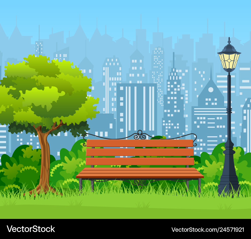 Bench with tree and lantern in the park Bench with tree and lantern in the park vector image
