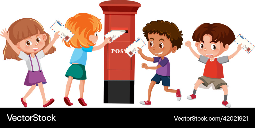 Children sending letters with postbox Children sending letters with postbox vector image
