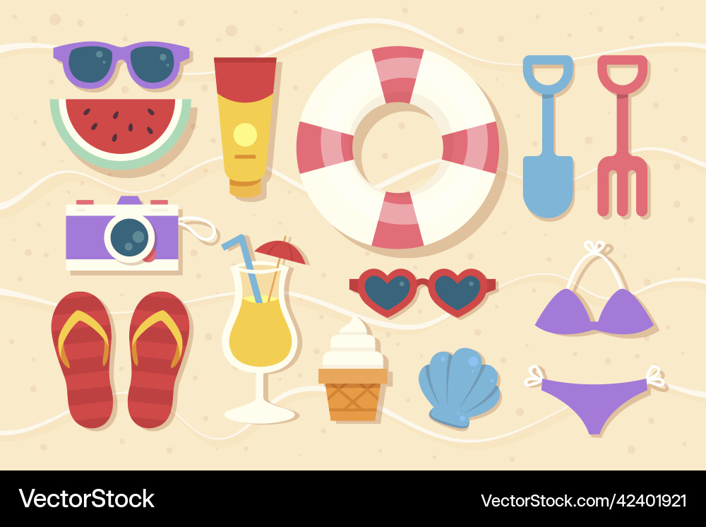 Flat summer elements set Flat summer elements set Vector Image