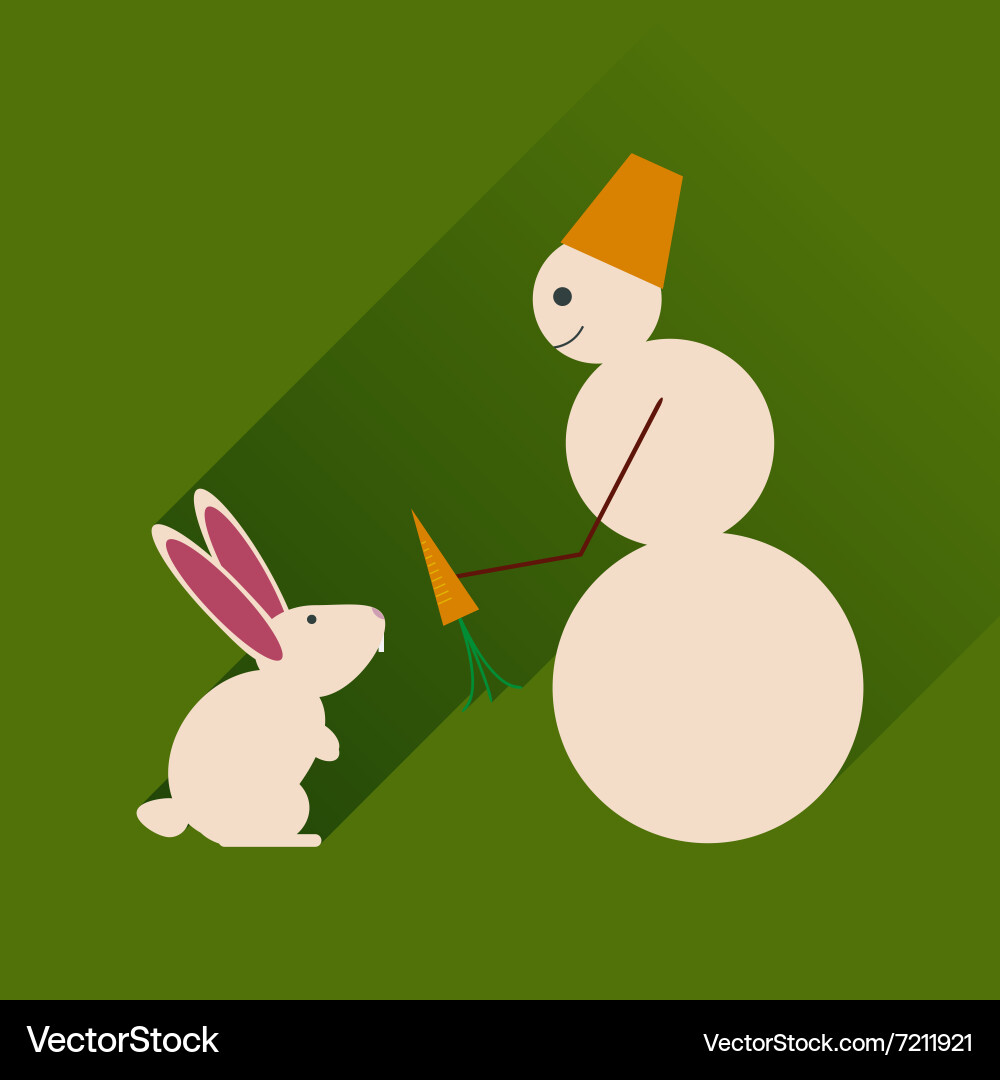 Flat web icon with long shadow snowman and rabbit Vector Image
