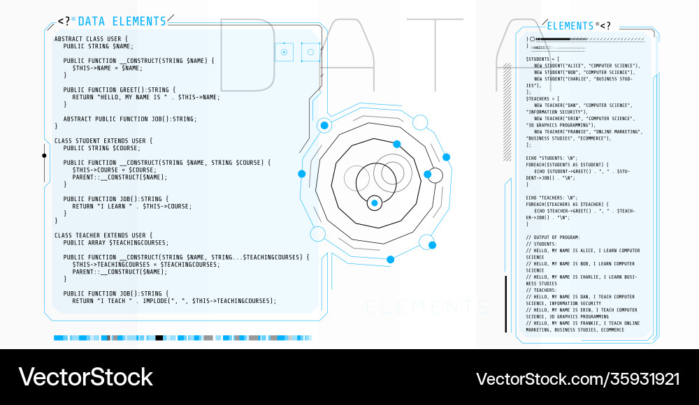 Hud interface elements with part php code Hud interface elements with part php code Vector Image