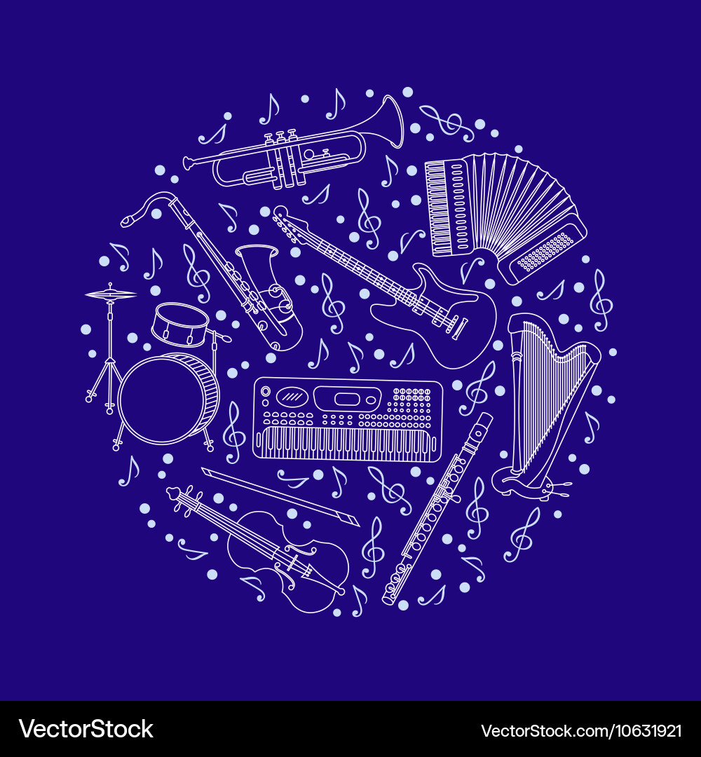 Music instruments thin line icon set for web Vector Image