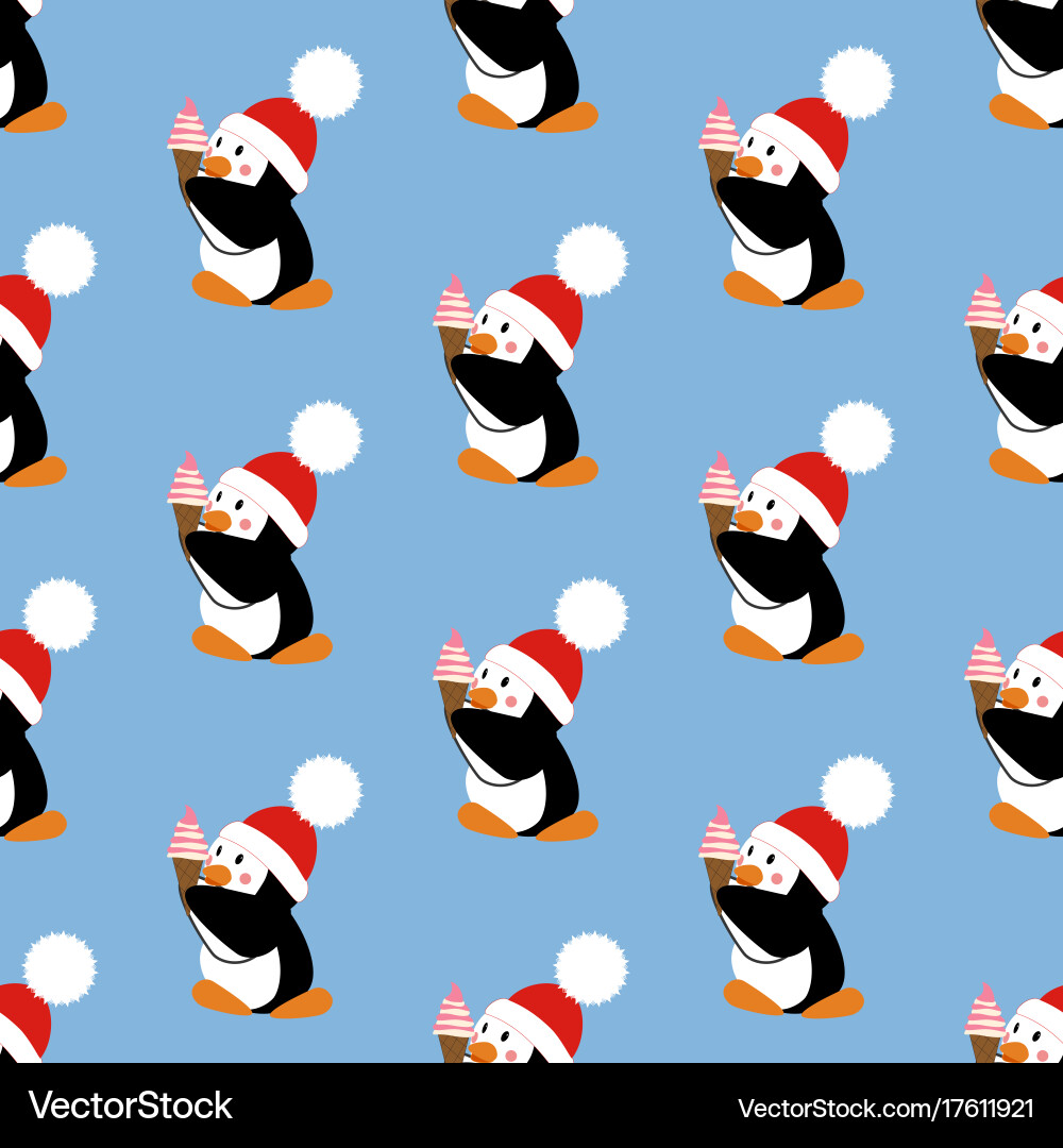 Penguin with ice cream pattern vector image