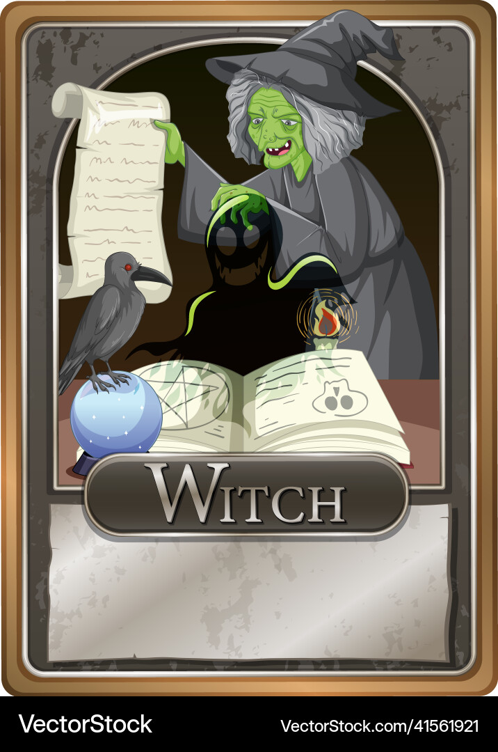 Scary witch character game card template Scary witch character game card template vector image