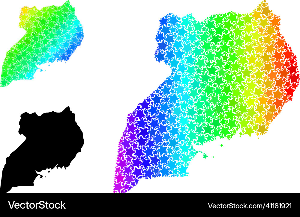 Spectrum gradient stars mosaic map of uganda Vector Image