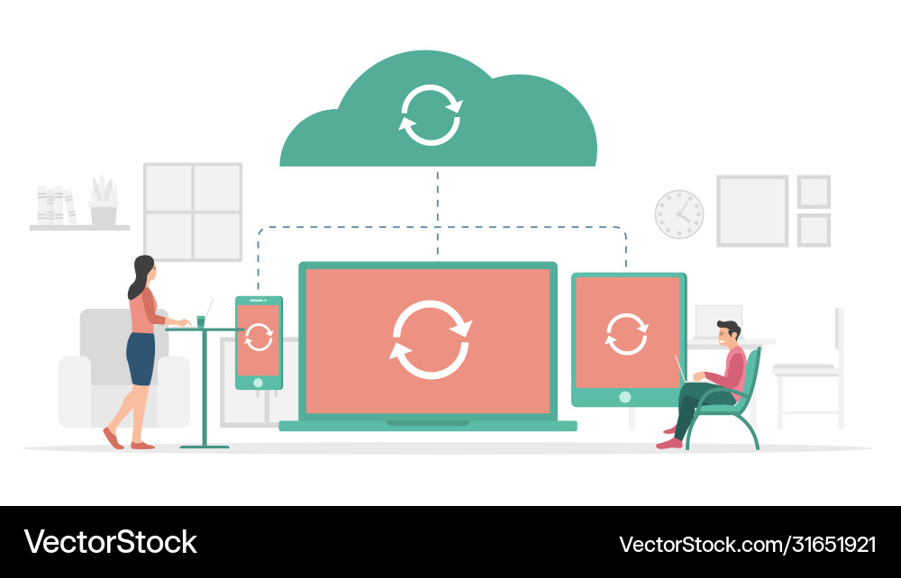 Sync process in progress on cloud storage data Sync process in progress on cloud storage data vector image