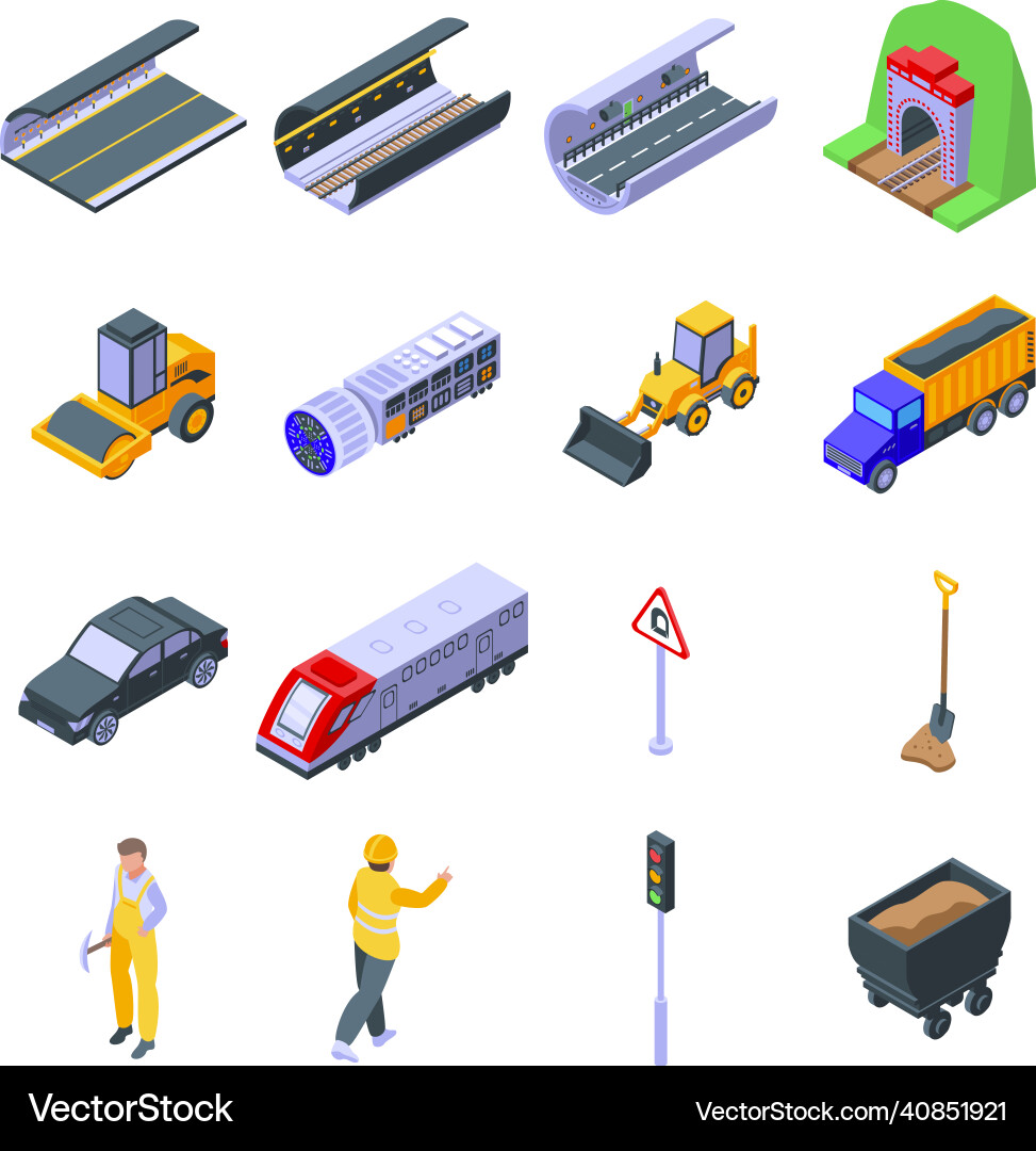 Tunnel icons set isometric style vector image