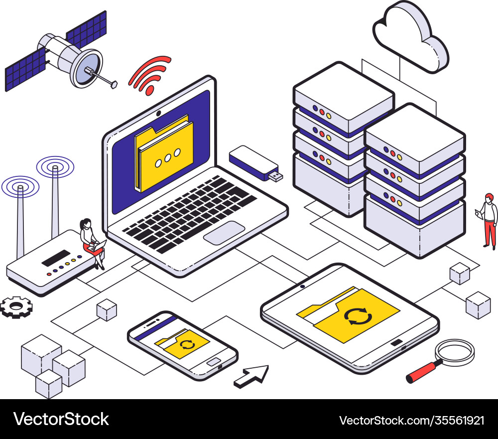 Web hosting isometric composition Web hosting isometric composition vector image