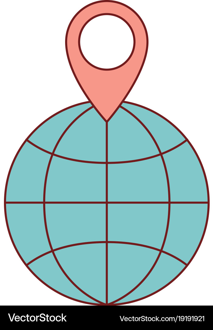World globe and map pointer on top in colorful Vector Image