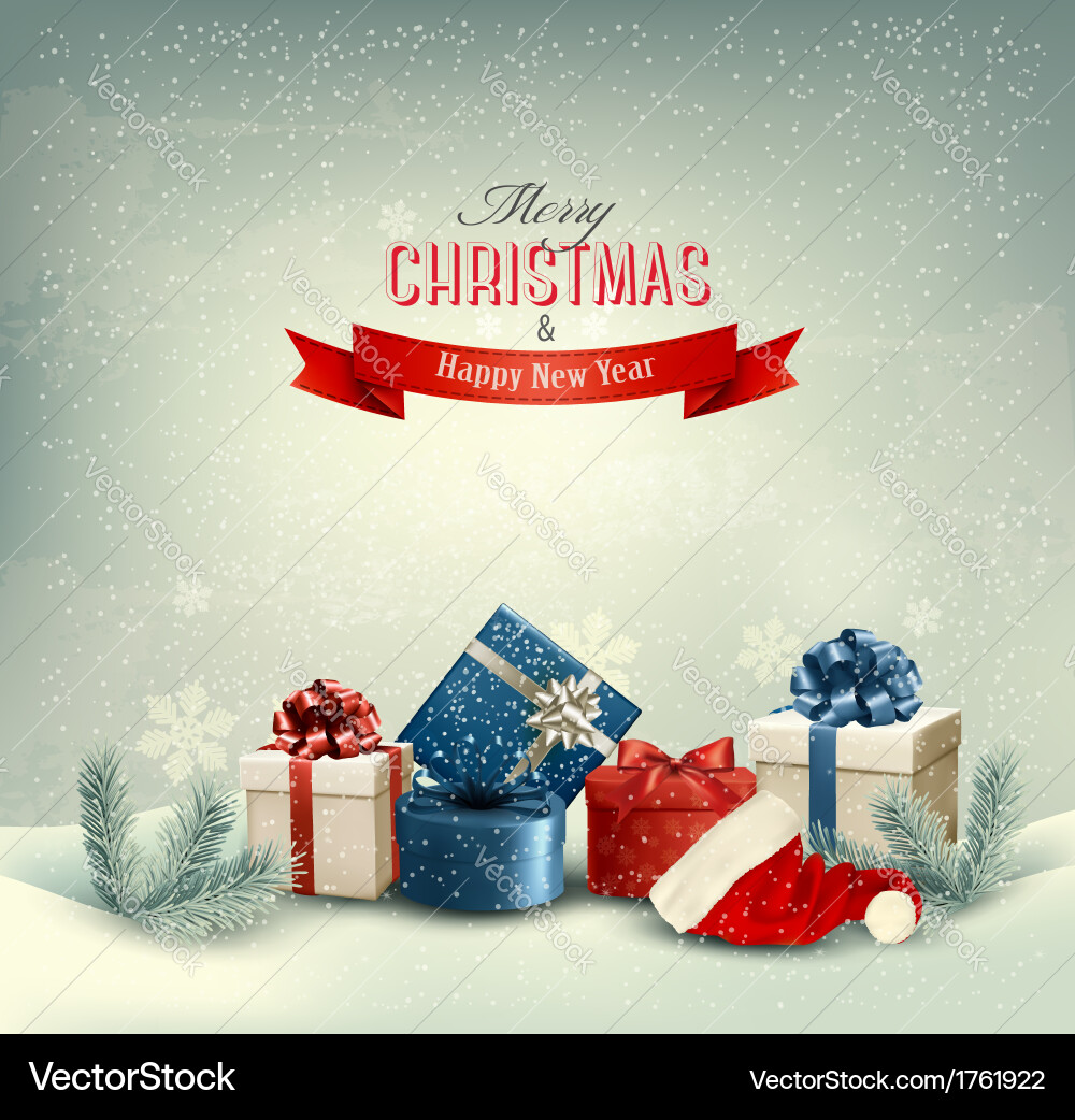 Christmas Winter Background with Presents Vector Image