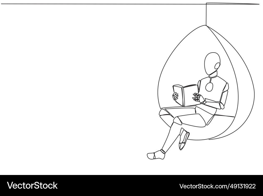 Continuous one line drawing robot sitting relax Continuous one line drawing robot sitting relax vector image