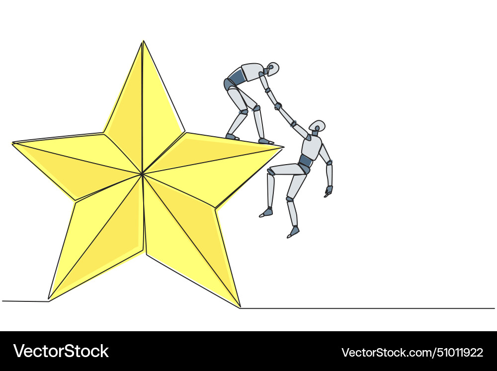 Continuous one line drawing smart robot helps Vector Image
