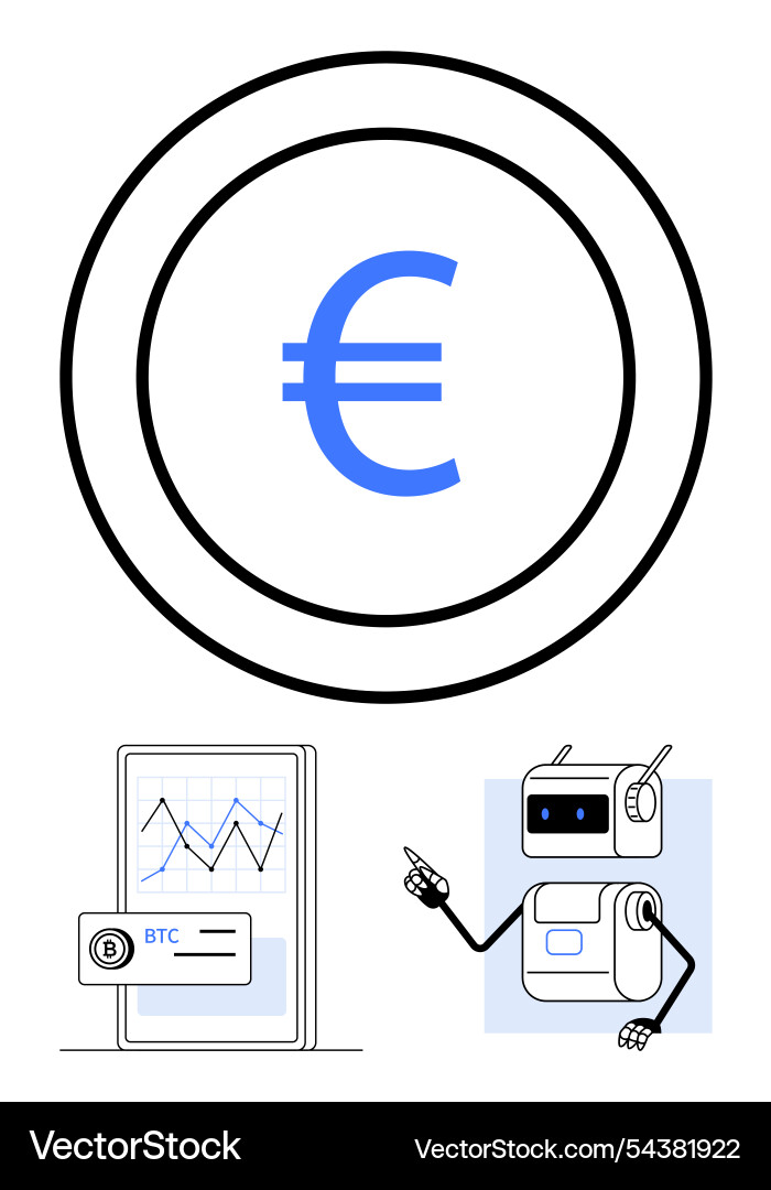 Euro symbol in circles with bitcoin chart and ai vector image