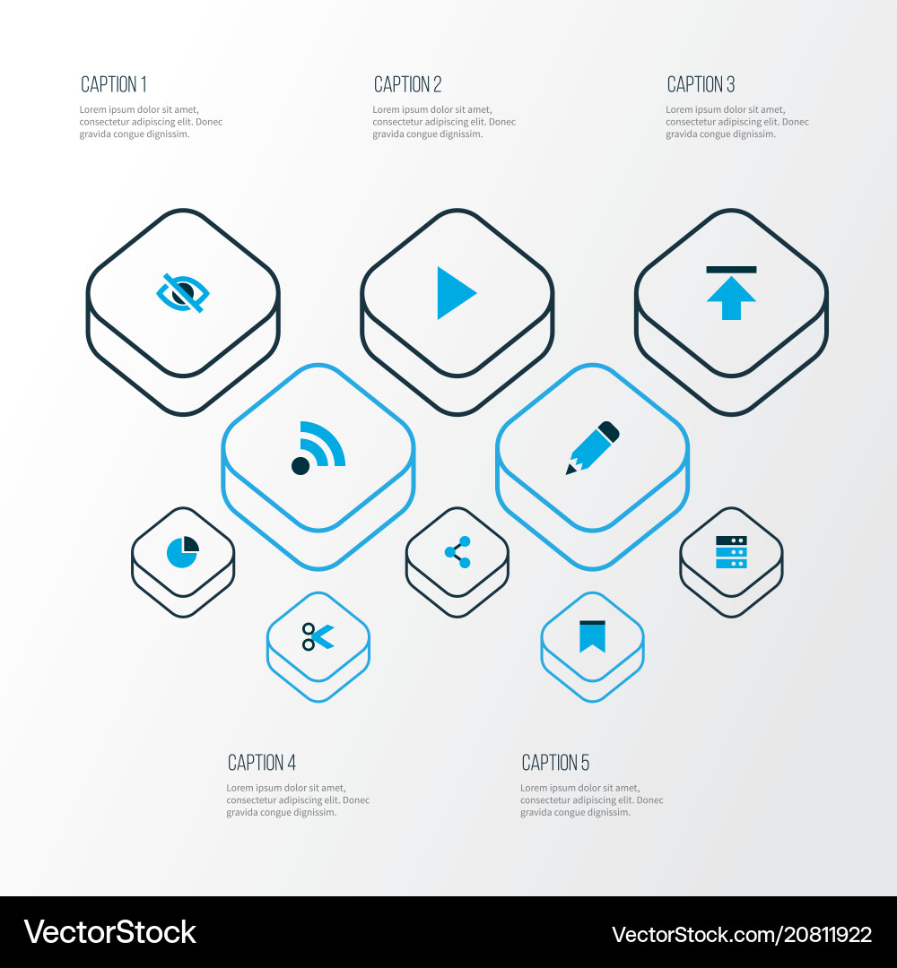 Interface icons colored set with share hide Interface icons colored set with share hide vector image