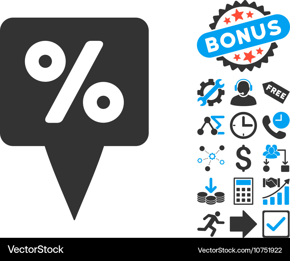 Percent map pointer flat icon with bonus vector image