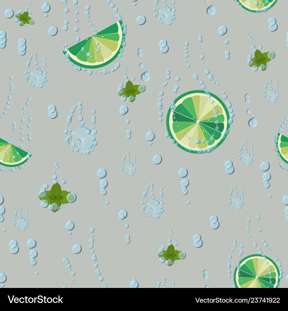 Seamless pattern with lime ice cubes and mint Vector Image