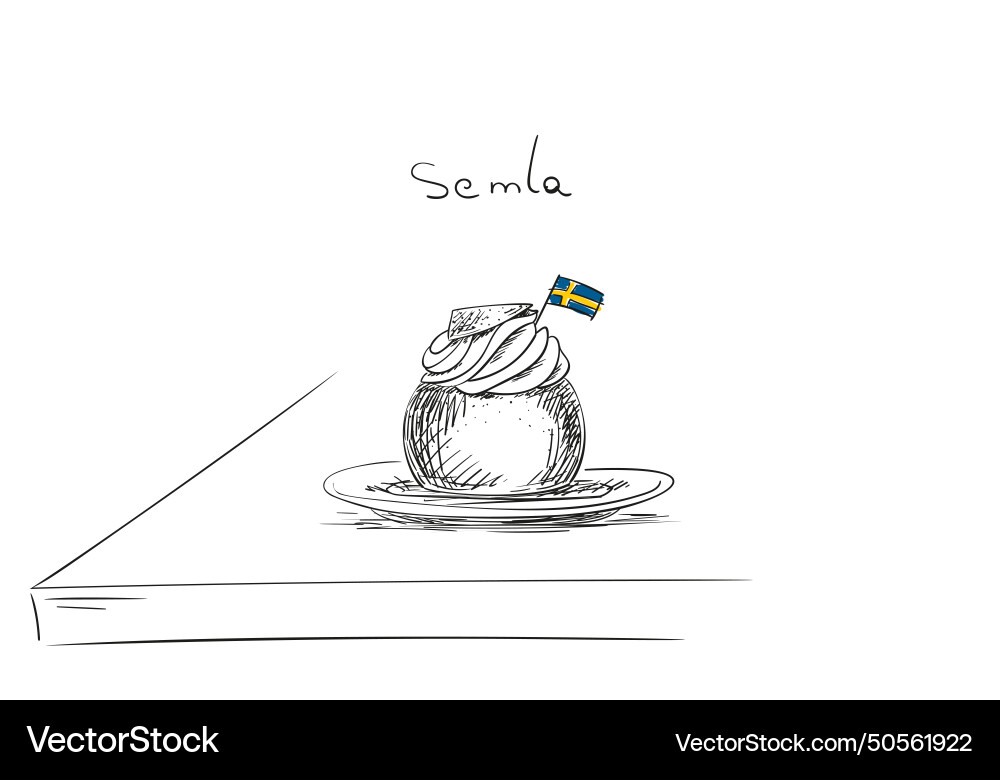 Semla with swedish flag hand drawn sketch Vector Image