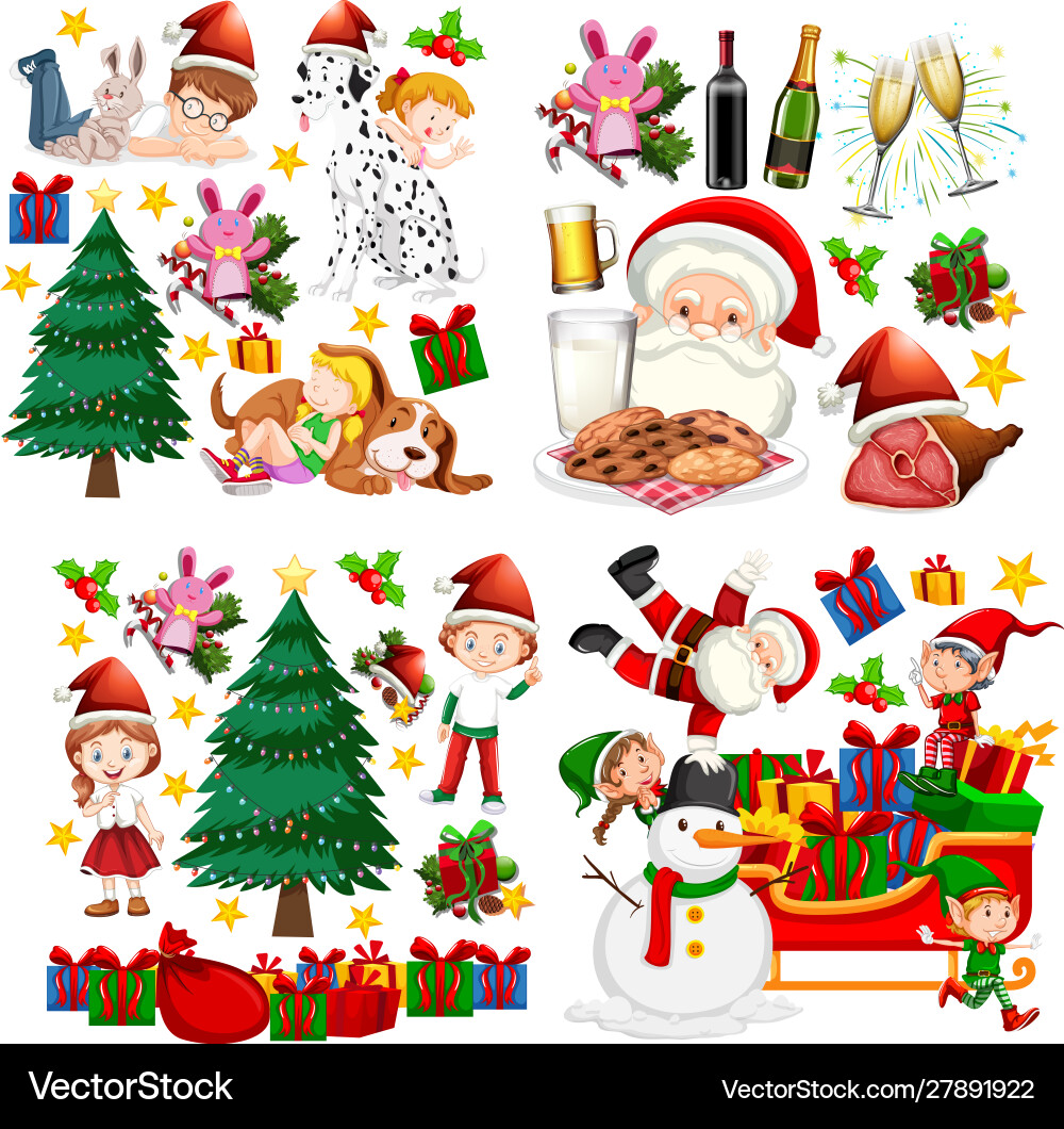 Set isolated objects theme christmas vector image