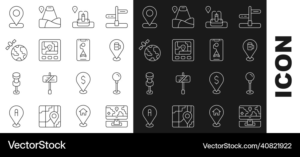 Set line monitor with location marker push pin Set line monitor with location marker push pin vector image